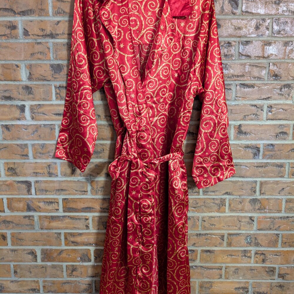 Vintage Amanda Gray Red Silky Satin Robe Women’s Size Medium